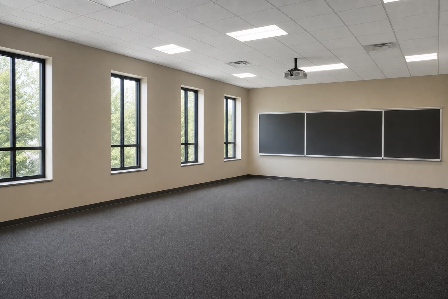 Brahmaputra and Godavari large rental rooms with blackboard and open floor space